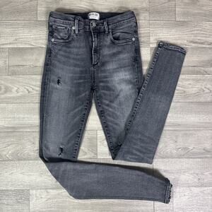 AGOLDE Sophie Skinny in Silence Distressed Mid Rise Denim Jeans Gray Wash sz 26